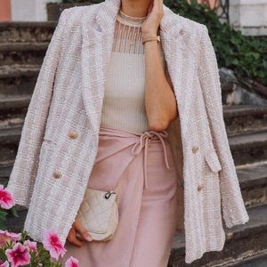 NWT ZARA PLAID TWEED DOUBLE-BREASTED BLAZER